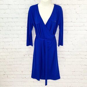 TALBOTS ROYAL BLUE FAUX WRAP DRES - MEDIUM